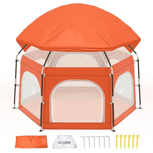 Baby Playpen with Canopy, Portable Outdoor & Indoor Baby Beach Tent for Babies and Toddlers, Foldable Play Yard with Mosquito Net, Travel Play Yard Includes Sand Stakes & Carry Bag in Saudi Arabia