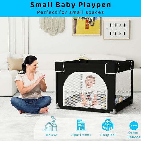 Grobeybees Playpen للأطفال الرضع والأطفال الصغار، روضة أطفال صغيرة، ساحة لعب مع حقيبة، قلم لعب داخلي وخارجي، ساحة لعب أطفال متينة وآمنة مع شبكة ناعمة قابلة للتنفس (أسود، 96 × 36 بوصة) in Kuwait