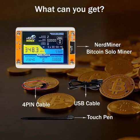 Nerd Miner، جهاز تعدين يانصيب Bitcoin Solo One Shot مع شاشة ذكية صغيرة مقاس 2.8 بوصة، سرعة تجزئة تصل إلى 350 كيلو هرتز في الثانية، هادئ وسهل الإعداد، مناسب للأعمال اليدوية والتعليم، كهدية in Kuwait