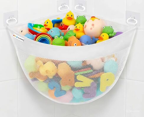 Bath Toy Storage Organizer for Bathtub – Large Mesh Bath Toy Holder & Bath Toy Net, Corner Bathtub Toy Storage Bag with 6 Strong Adhesive Hooks, Quick-Dry Bathroom Toy Holder for Tub & Kids Shower in Saudi Arabia