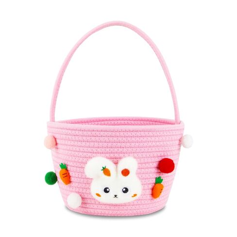 CCILAND Easter Basket for Kids, Empty Easter Egg Hunting Basket with Handle, Pink Bunny Rope Bucket Rabbit Easter Gifts Bag for Girls, Toddler in Kuwait