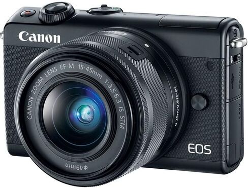 كاميرا كانون EOS M100 بدون مرآة مع عدسة 15-45 ملم (أسود) | مستشعر APS-C بدقة 24.2 ميجابكسل، Dual Pixel CMOS AF، واي فاي وبلوتوث | رائعة للسفر والصور المبتدئة (2209C011) + بطاقة سعة 64 جيجابايت + حقيبة + بطارية in Kuwait