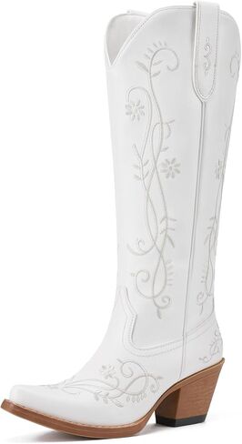 Rollda Cowboy Boots for Women, Knee High Cowgirl Boots, Ladies Tall Western Boots, Retro Vintage Cowgirl Boots with Side Zipper Snip Toe Chunky Heel in Saudi Arabia