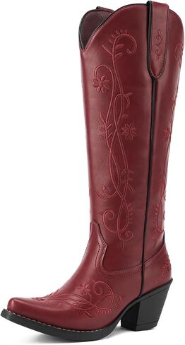 Rollda Cowboy Boots for Women, Knee High Cowgirl Boots, Ladies Tall Western Boots, Retro Vintage Cowgirl Boots with Side Zipper Snip Toe Chunky Heel in Saudi Arabia