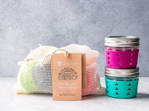 JarJackets Silicone Mason Jar Protector Sleeve - Fits 4oz Jelly Jars | Package of 6 | Multicolor (Multicolor, 6) in Saudi Arabia