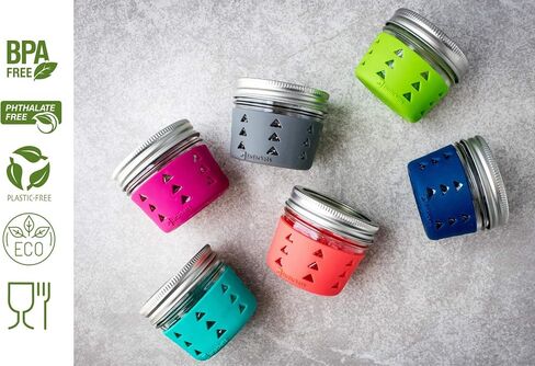 JarJackets Silicone Mason Jar Protector Sleeve - Fits 4oz Jelly Jars | Package of 6 | Multicolor (Multicolor, 6) in Saudi Arabia