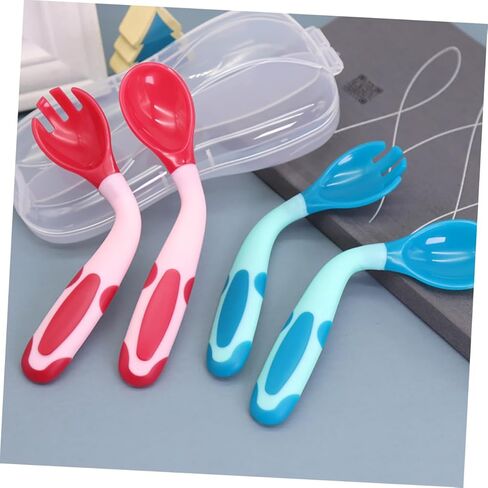 Yardwe مجموعتان من أدوات المائدة وشوكة ملعقة للتدريب خفيفة الوزن وقابلة للانحناء وتصميم آمن من مادة Tpe لممارسة تناول الطعام in Kuwait