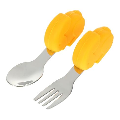 Kisangel 2Pcs Training Tableware Stainless Steel Spoon Fork for Cartoon to Eat for Dinning Utensils in Kuwait