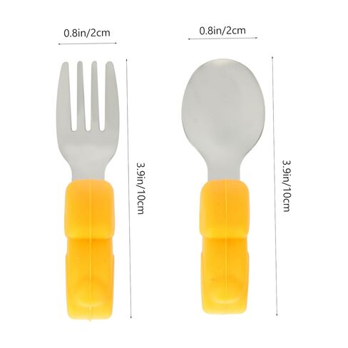 Kisangel 2Pcs Training Tableware Stainless Steel Spoon Fork for Cartoon to Eat for Dinning Utensils in Kuwait