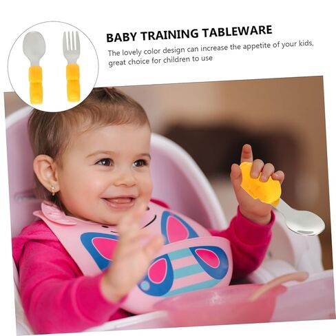 Kisangel 2Pcs Training Tableware Stainless Steel Spoon Fork for Cartoon to Eat for Dinning Utensils in Kuwait