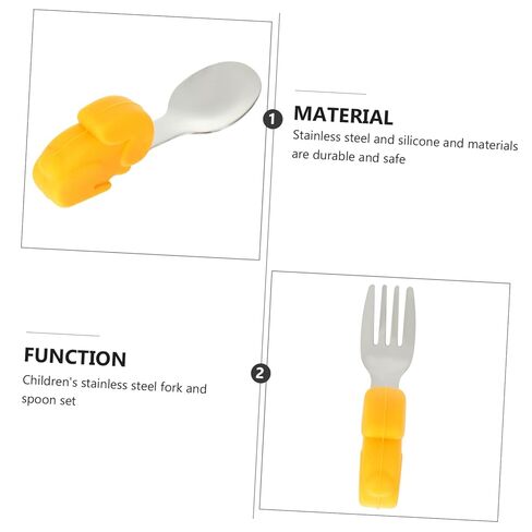 Kisangel 2Pcs Training Tableware Stainless Steel Spoon Fork for Cartoon to Eat for Dinning Utensils in Kuwait