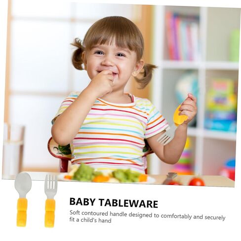 Kisangel 2Pcs Training Tableware Stainless Steel Spoon Fork for Cartoon to Eat for Dinning Utensils in Kuwait