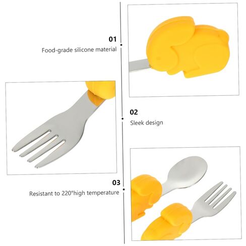 Kisangel 2Pcs Training Tableware Stainless Steel Spoon Fork for Cartoon to Eat for Dinning Utensils in Kuwait