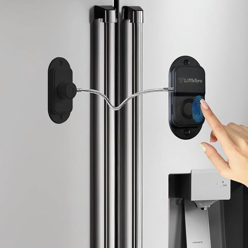 Fingerprint Fridge Lock - Childproof Security Locking for Refrigerator Freezer Cabinet Furniture Doors - 90 Degree Cable Window Locks Smart Biometric Access with Adhesive Drill Installation in Saudi Arabia