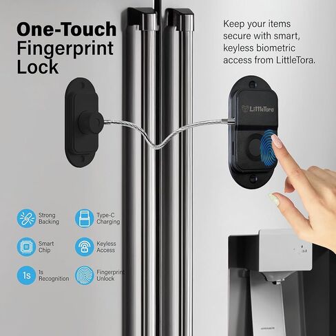 Fingerprint Fridge Lock - Childproof Security Locking for Refrigerator Freezer Cabinet Furniture Doors - 90 Degree Cable Window Locks Smart Biometric Access with Adhesive Drill Installation in Saudi Arabia