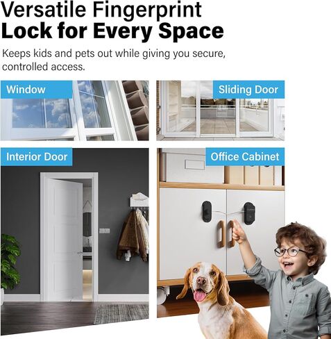 Fingerprint Fridge Lock - Childproof Security Locking for Refrigerator Freezer Cabinet Furniture Doors - 90 Degree Cable Window Locks Smart Biometric Access with Adhesive Drill Installation in Saudi Arabia