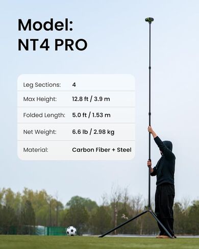 حامل ثلاثي من ألياف الكربون XbotGo NT4 PRO - حامل كاميرا رياضي احترافي بطول 12.8 قدم / 3.9 متر مع عمود مركزي مبطن بالهواء، وسادات قدم ثابتة على شكل حدوة حصان لتسجيل الألعاب، يناسب الصقر بسلاسة in Kuwait