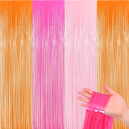Frienda 4Pcs Sunset Party Decorations 6.6Ft Fringe Curtains Party Decorations Pink and Orange Backdrop Curtains for Sunset Autumn Thanksgiving Bridal Wedding Graduation Backdrop Decor in Kuwait