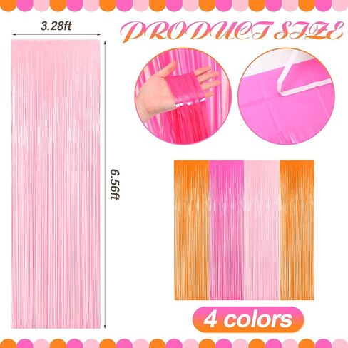 Frienda 4Pcs Sunset Party Decorations 6.6Ft Fringe Curtains Party Decorations Pink and Orange Backdrop Curtains for Sunset Autumn Thanksgiving Bridal Wedding Graduation Backdrop Decor in Kuwait