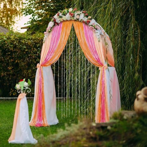 Frienda 4Pcs Sunset Party Decorations 6.6Ft Fringe Curtains Party Decorations Pink and Orange Backdrop Curtains for Sunset Autumn Thanksgiving Bridal Wedding Graduation Backdrop Decor in Kuwait