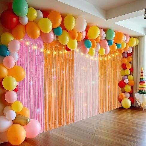 Frienda 4Pcs Sunset Party Decorations 6.6Ft Fringe Curtains Party Decorations Pink and Orange Backdrop Curtains for Sunset Autumn Thanksgiving Bridal Wedding Graduation Backdrop Decor in Kuwait