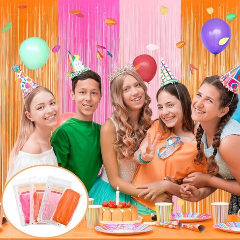 Frienda 4Pcs Sunset Party Decorations 6.6Ft Fringe Curtains Party Decorations Pink and Orange Backdrop Curtains for Sunset Autumn Thanksgiving Bridal Wedding Graduation Backdrop Decor in Kuwait