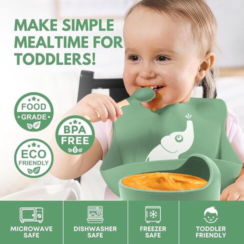 Baby Weaning Set with Adjustable bib | baby feeding set with Sippy Cup, Suction Plate, Bowl & Self-Feeding Cutlery | Silicone Feeding essentials Dishwasher & Microwave Safe (Pink) in Saudi Arabia