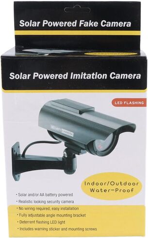 Fake Surveillance Camera Solar Powered Simulation Monitor with Flashing LED Light, Dummy Security Camera for Home Business Office, Includes Warning Sticker and Mounting in Kuwait