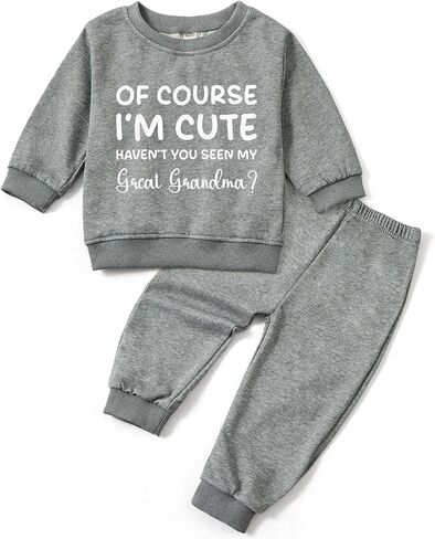 Toddler Baby OF COURSE I'M CUTE Long Sleeve Sweatshirt Top Jogger Pants Clothes Set in Saudi Arabia