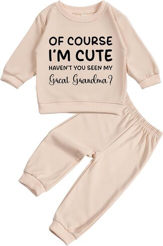 Toddler Baby OF COURSE I'M CUTE Long Sleeve Sweatshirt Top Jogger Pants Clothes Set in Saudi Arabia