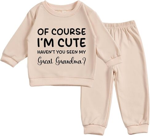 Toddler Baby OF COURSE I'M CUTE Long Sleeve Sweatshirt Top Jogger Pants Clothes Set in Saudi Arabia