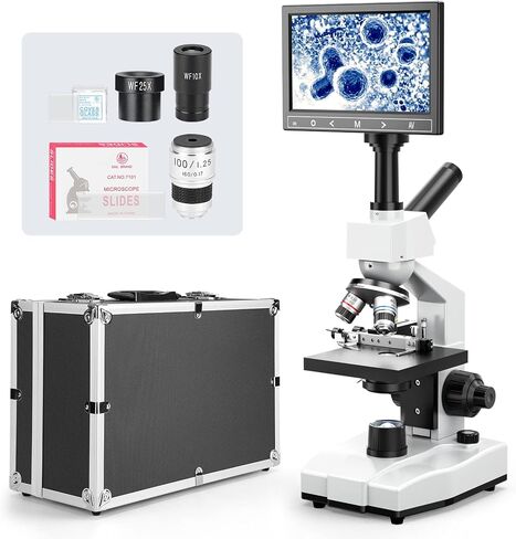 [Cost-Effective] Binocular Microscope, Vabiooth Lab Compound Binocular Microscope 40X-2500X Magnification with Two-Layer Mechanical Stage, Wide-Field 10X and 25X Eyepieces, Abbe Condenser in Kuwait