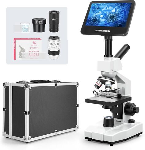 [فعال من حيث التكلفة] مجهر مجهر ، تكبير مجهر Vabiooth Lab Compound 40x-2500x مع مرحلة ميكانيكية ثنائية الطبقات ، العيون 10x الواسعة و 25x ، Abbe Contenser in Kuwait
