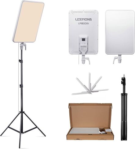Godox LP800BI 85W LED لوحة إضاءة فيديو مع حامل، 28 بوصة كبيرة 2800K-6500K إضاءة ناعمة ثنائية اللون، 2.6 بوصة إضاءة تصوير فوتوغرافي رفيعة للغاية مع التحكم في التطبيق، TLCI 98+ لليوتيوب والتسجيل والبث المباشر in Kuwait