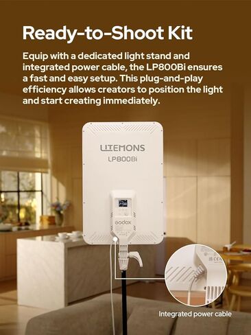 Godox LP800BI 85W LED لوحة إضاءة فيديو مع حامل، 28 بوصة كبيرة 2800K-6500K إضاءة ناعمة ثنائية اللون، 2.6 بوصة إضاءة تصوير فوتوغرافي رفيعة للغاية مع التحكم في التطبيق، TLCI 98+ لليوتيوب والتسجيل والبث المباشر in Kuwait