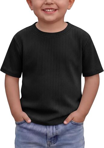 Toddler Boys' Short Sleeve T-Shirts Ribbed Knit Crew Neck Tops Baby Boys' Loose Fit Summer Casual Solid Basic Tees in Kuwait