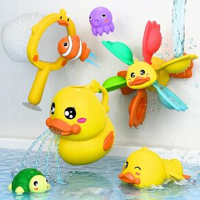 iPlay، iLearn Baby Duck Bath Toy، لعبة دش حوض استحمام للأطفال الصغار مع معدات دوران الشفط، حيوانات عائمة، شبكة صيد السمك، لعب مياه حمام السباحة، هدية عيد الفصح 6 12 18 شهرًا للرضع 1 2 3 سنوات من العمر طفل صبي فتاة in Kuwait