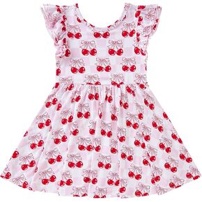 pureborn Baby Toddler Girl Viscose from Bamboo Dress Twirly Dresses 2-5T | OEKO-TEX Certified, buttery soft, stretchy, breathable, twirly flowy skirt, ruffle flutter sleeves, all-over prints in Saudi Arabia