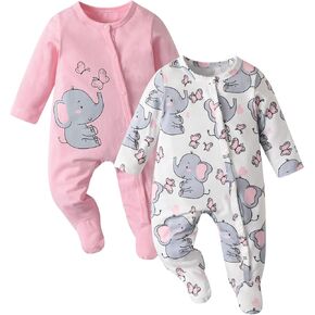 Kulcerry 2-Pack الوليد طفلة Footies رومبير الكرتون الفيل المطبوعة قطعة واحدة بذلة الملابس in Kuwait