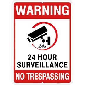 Video Surveillance Sign,no trespassing sign with stake | Optional Accessory Bundle,7×10,Private Property Metal | Business Security Camera | 24 hour surveillance,zinclue 4pc in Kuwait