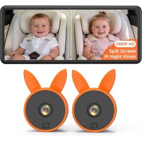 Babyvue كاميرا سيارة مزدوجة لمراقبة الأطفال، 7.2 بوصة 1080 بكسل HD لطفلين، شاشة مقسمة مع رؤية ليلية بالأشعة تحت الحمراء، إعداد سهل وسطوع قابل للتعديل، رؤية خلفية مواجهة للأطفال وسلامة الحيوانات الأليفة in Kuwait