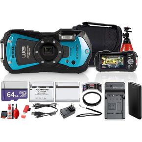 Ricoh Pentax WG-90 Waterproof, Shockproof, Dustproof, Freezeproof, Tough Digital Camera (Blue) + 64GB Card + P-Bank + Camera Bag + Flexible Tripod + Cleaning Kit + External Charger + More in Kuwait