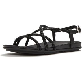 صندل نسائي من FitFlop بحزام خلفي من الكريستال Gracie - حذاء مسطح من الجلد خفيف الوزن مع بطانة ديناميكية ودعم للقوس in Kuwait