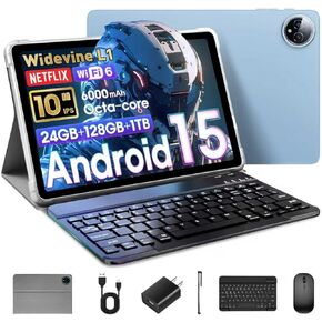 Raemond 10 Inch Tablet Android 15 with Keyboard, 24GB RAM + 128GB ROM (1TB Expand), T615 Octa-Core, 1280x800 IPS HD Display, 5MP+8MP Dual Camera, 6000mAh, Mouse, Widevine L1, GPS in Saudi Arabia