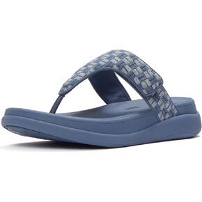 صنادل كاجوال للسيدات من FitFlop على شكل حرف F-Mode Go قابلة للتعديل من قماش الدنيم مع كعب عريض 1.5 بوصة ووسادة قدم مبطنة in Kuwait