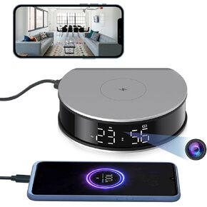 LIZVIE Wireless Charging Clock - 1080P with Motion Detection Alarm, Night Vision & Wireless Connectivity (2.4Ghz), 2.4G WiFi Mini Security Cam for Indoor Home/Office Surveillance in Kuwait