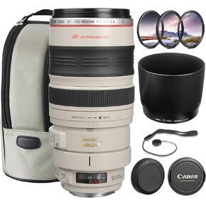 عدسة Canon EF 100-400mm f/4.5-5.6L هي عدسة USM | تكبير تليفوتوغرافي احترافي من سلسلة L مع تثبيت بصري للصورة وتركيز تلقائي سريع من النوع الدائري USM | للحياة البرية والرياضة (2577A002) + طقم الفلتر + المزيد in Kuwait