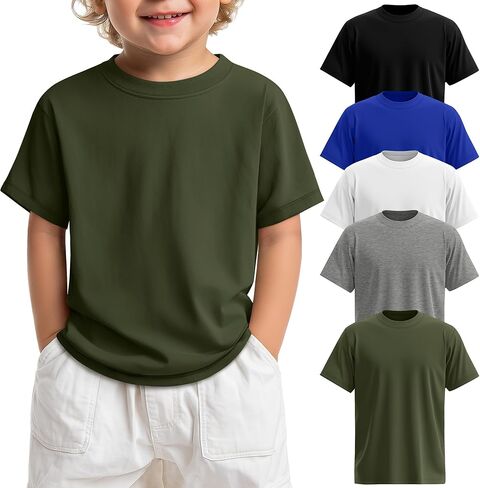 5 Pack Toddler Boys' Short Sleeve Shirts Little Kids Solid T-Shirts Summer Crew Neck Loose Fit Top Basic Tee 18M-5T in Saudi Arabia