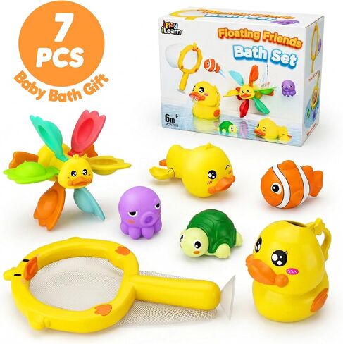 iPlay، iLearn Baby Duck Bath Toy، لعبة دش حوض استحمام للأطفال الصغار مع معدات دوران الشفط، حيوانات عائمة، شبكة صيد السمك، لعب مياه حمام السباحة، هدية عيد الفصح 6 12 18 شهرًا للرضع 1 2 3 سنوات من العمر طفل صبي فتاة in Kuwait