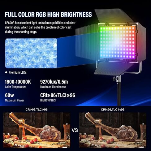 Godox Litemons LP600R 60W RGB LED Light Panel 2-Light Kit, 2-Pack with Battery Power, Light Stand, Carrying Case, 1800-10000K, 9270Lux@0.5m, APP Control for YouTube Video Recording and Live Streaming in Kuwait